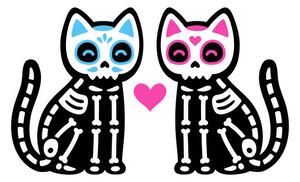 Illustration Black skeleton cats couple with Mexican, Sudowoodo