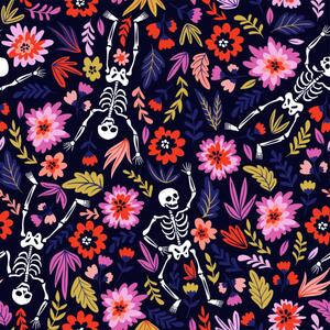 Illustration Dancing skeletons in the floral garden., Utro_na_more