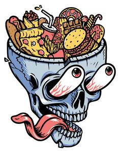 Illustration lots of food on top of the skull, gunaonedesign
