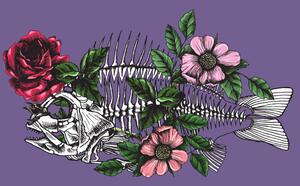 Illustration Symbolic illustration with blooming fish skeleton., olgamoopsi