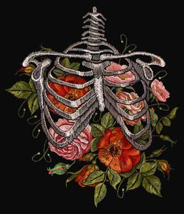 Illustration Embroidery human rib cage with red, Matriyoshka