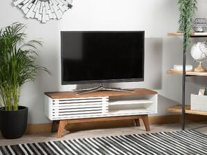 TV bänk Mörk trä Vit TV upp till 53ʺ Rekommenderat 4 Hyllor Kabelorganisering Modern Beliani