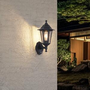 Utomhusvägglampa svart med rörelsesensor IP44 - New Haven Hammered
