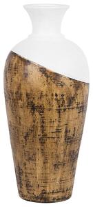 Blomvas Ljust trä och Vit Terrakotta 44 cm Bordsgolvvas Hög Dekoration Beliani