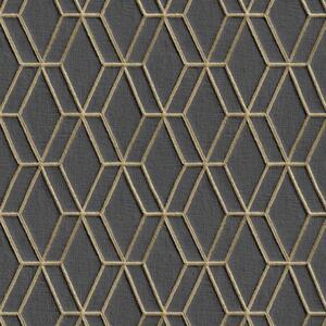 DUTCH WALLCOVERINGS Tapet hexagonal svart och guld