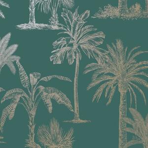 DUTCH WALLCOVERINGS Tapet tropiska träd blågrön och silver
