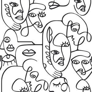 Noordwand Tapet Friends & Coffee Line Art Faces vit och svart