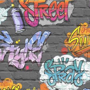DUTCH WALLCOVERINGS Tapet graffiti flerfärgad L179-01