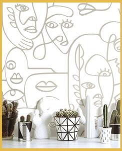 Noordwand Tapet Friends & Coffee Line Art Faces vit och metallic