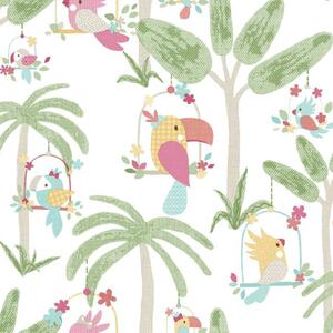 Noordwand Tapet Mondo baby Animals Birds Trees grön och rosa