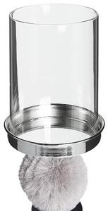 Ljushållare Silver Metall Glas Med Grå Fuskpäls 38 cm Accentstycke Bordsdekoration Bordsuppsats Glam Beliani