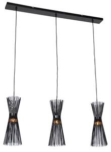Landelijke hanglamp zwart langwerpig 3-lichts - Broom