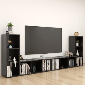 TV-skåp 4 delar svart högglans 107x35x37 cm konstruerat trä