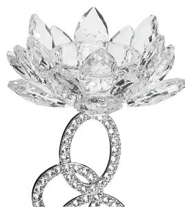 Ljusstake Silver Kristall 25 cm Blomma Form Beliani