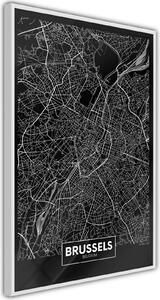 Inramad Poster / Tavla - City Map: Brussels (Dark) - 30x45 Svart ram med passepartout