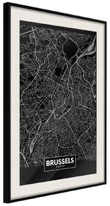 Inramad Poster / Tavla - City Map: Brussels (Dark) - 20x30 Guldram med passepartout