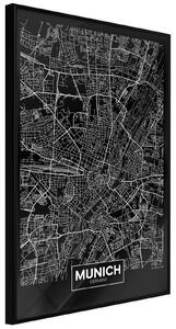 Inramad Poster / Tavla - City Map: Munich (Dark) - 20x30 Guldram med passepartout