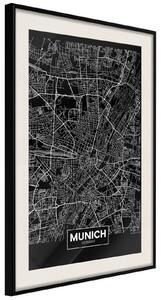 Inramad Poster / Tavla - City Map: Munich (Dark) - 40x60 Guldram med passepartout