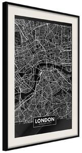 Inramad Poster / Tavla - City Map: London (Dark) - 30x45 Svart ram med passepartout