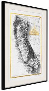 Inramad Poster / Tavla - Raised Relief Map: California - 20x30 Svart ram med passepartout