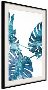 Inramad Poster / Tavla - Sapphire Monstera - 20x30 Svart ram med passepartout