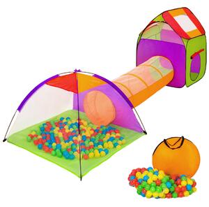 Tectake 401027 lektält för barn - med tunnel och 200 bollar - flerfärgad