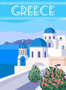 Illustration Greece Poster Travel, Greek white buildings, VectorUp