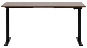 Manuellt Justerbart Skrivbord Mörk Trä Bordsskiva Pulverlackerad Svart Stålram Sitta/Stå 130 x 72 cm Modern Design Beliani