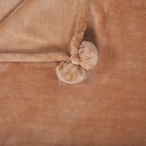 Filt Ljusbrun Polyester 200 x 220 cm med Pom Poms Mjukt överkast Beliani