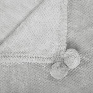 Filt Ljusgrå Polyester 200 x 220 med Pom Poms Mjukt överdrag Beliani