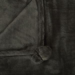Filt Grå Polyester 200 x 220 cm med Pom Poms Mjukt överkast Beliani