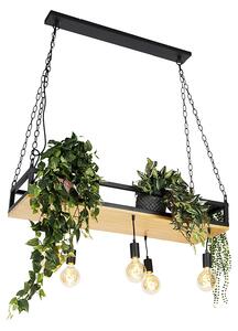 Industriell hängande lampa svart med trä 5-ljus - Hylla
