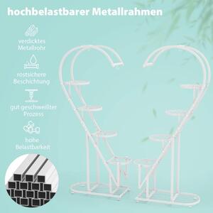 5-vånings metallväxtställ hjärtformad blomhylla med krokar 71 x 30,5 x 148 cm Vit