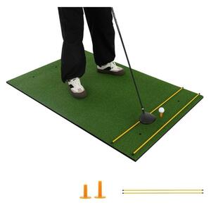 3-i-1 golf-tee-matta med konstgräs, 2 golf-tees, 2 inriktningsstakar och 6 förborrade tee-hål, 152 x 92 cm