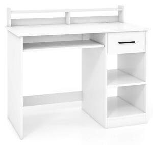 Skrivbord med laddstation, tangentbordsfack, låda & justerbar hylla, vit 105 x 55 x 89 cm