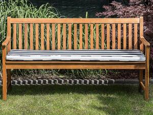 3-sits Trädgårdsbänk 160 cm i Klassisk Stil av Ljus Akacieträ med Randig Kudde i Blå Färg till Balkong eller Terrass Beliani