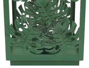 Ljuslykta Grön Metall 25 cm Glas Ljushållare med Monstera Blad motiv Boho Dekoration Beliani