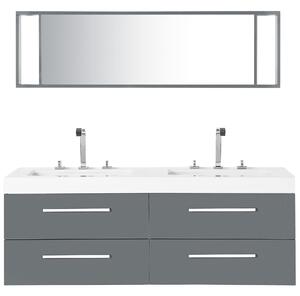 Badrumsmöbler Grå med Vit Lådor Speglar Väggskåp Dubbla tvättställ Modern Beliani