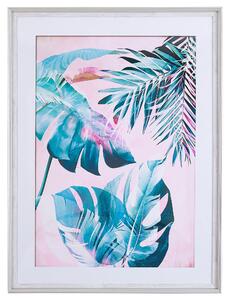 Inramad Väggkonst Blå och Rosa Tryck på Papper 60 x 80 cm Ram Botaniskt Tema Beliani
