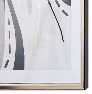 Inramad väggkonst Grå Mässingsram 60 x 80 cm Print Passe-Partout Abstrakt Enkel Minimalistisk Beliani