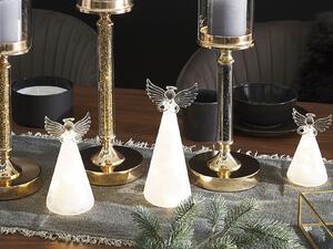 Set om 3 dekorativa änglar i vitt glas med LED-belysning Juldekorationer Beliani