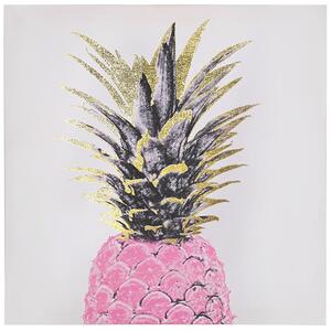 Set med 3 canvastavlor Rosa Guld 30 x 30 cm Nylon Ananas Modern Väggkonst Beliani