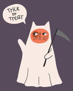 Illustration Cute ghost cat vector illustration. Funny, Irina Ostapenko