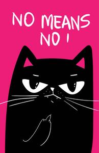 Illustration Black Cat with grumpy face. saying, Marianna Pashchuk