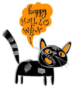 Illustration Happy Halloween! Black cat. Vector cartoon, aqua_marinka