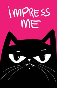 Illustration Black Cat with grumpy face. saying, Marianna Pashchuk