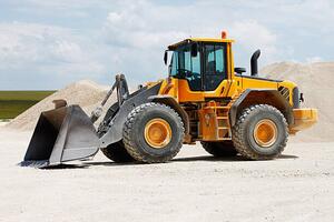 Illustration Yellow front loader at gravel pits, jordan_rusev