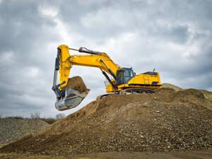 Illustration Excavator blue sky heavy machine construction site, bjdlzx