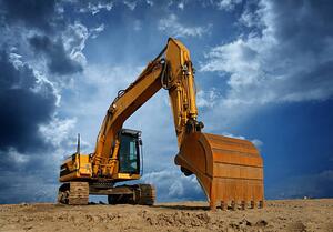 Illustration Yellow Excavator at Construction Site, narvikk