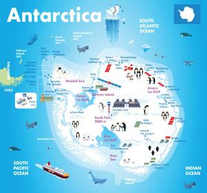 Illustration Cartoon Map of Antarctica, drmakkoy